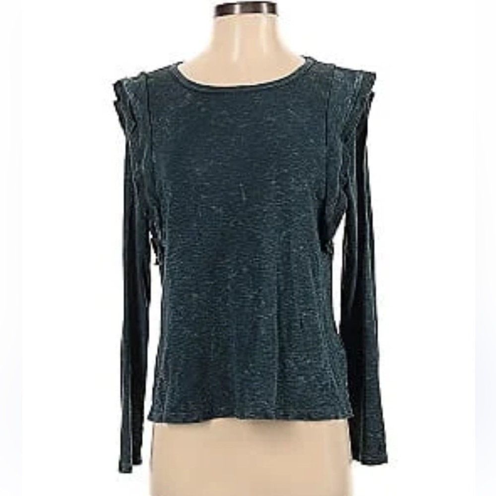 NWT Anthropologie Eri+Ali Long-Sleeve with Ruffles Top, sz S, Dark Gray